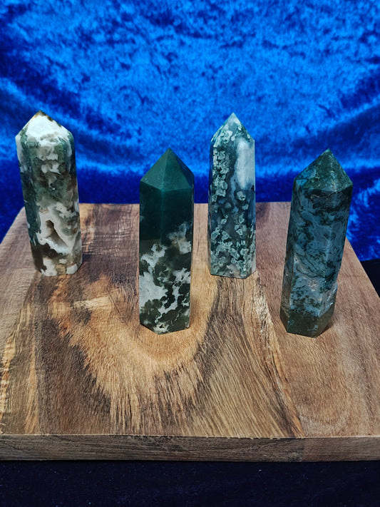 Moss Agate Tower – Stone of Mother Gaia for Abundance, New Beginnings, Business Success & Grounding