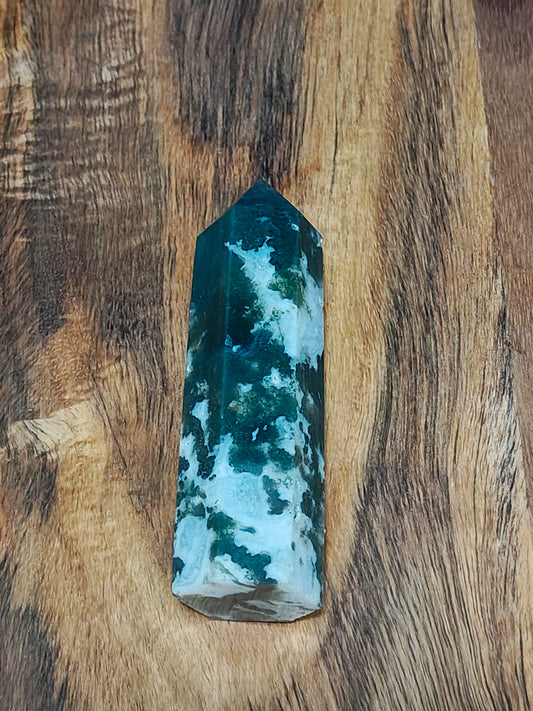 Moss Agate Tower – Stone of Mother Gaia for Abundance, New Beginnings, Business Success & Grounding