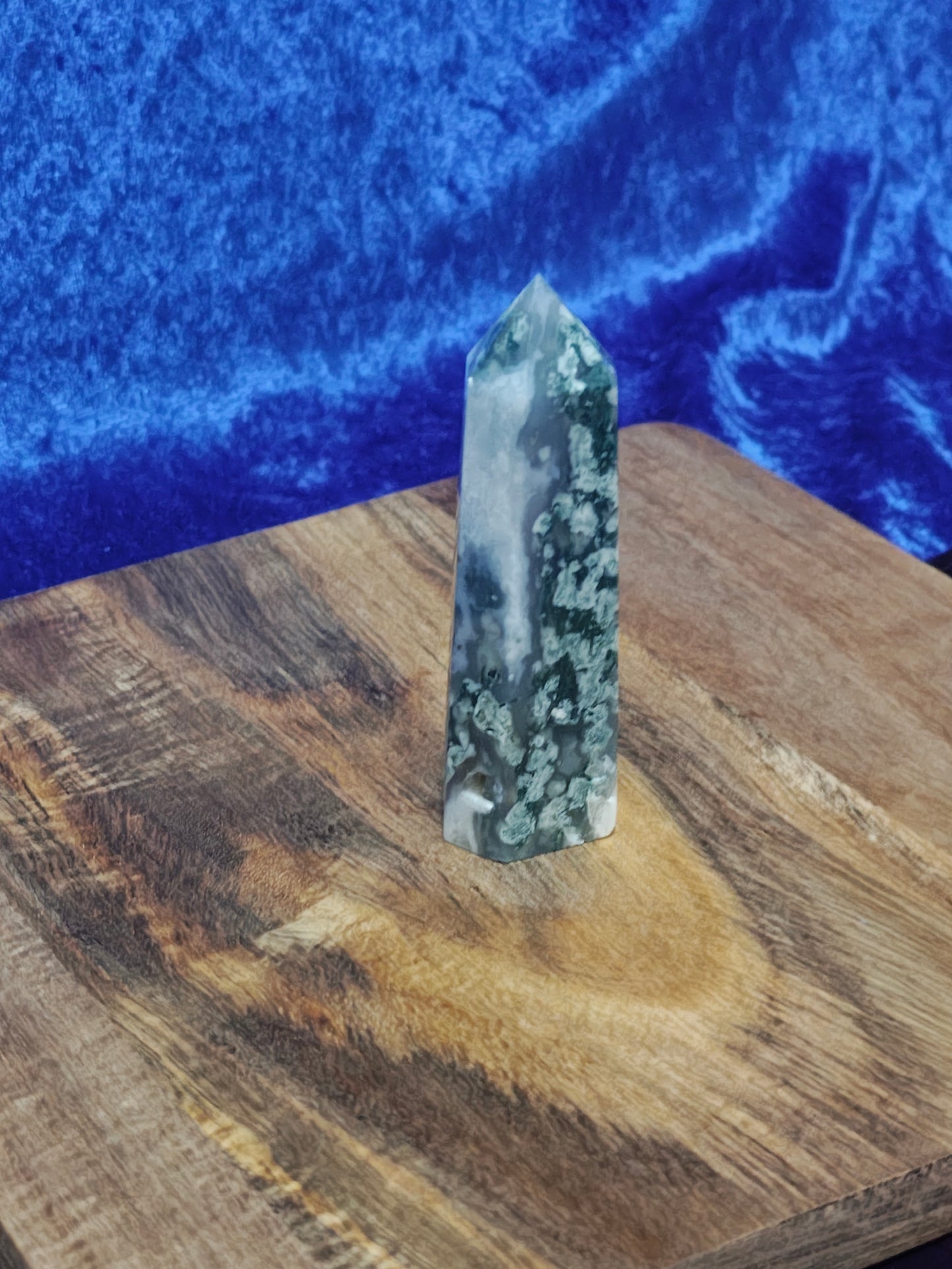 Moss Agate Tower – Stone of Mother Gaia for Abundance, New Beginnings, Business Success & Grounding