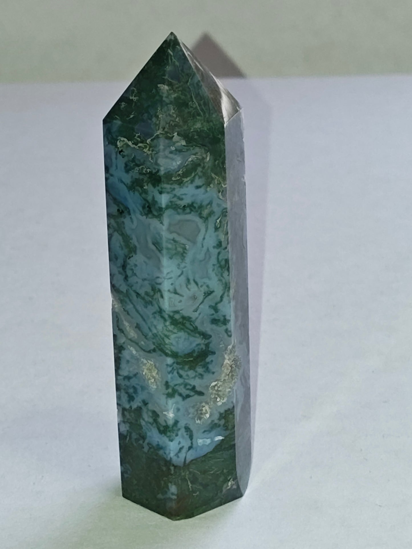 Moss Agate Tower – Stone of Mother Gaia for Abundance, New Beginnings, Business Success & Grounding