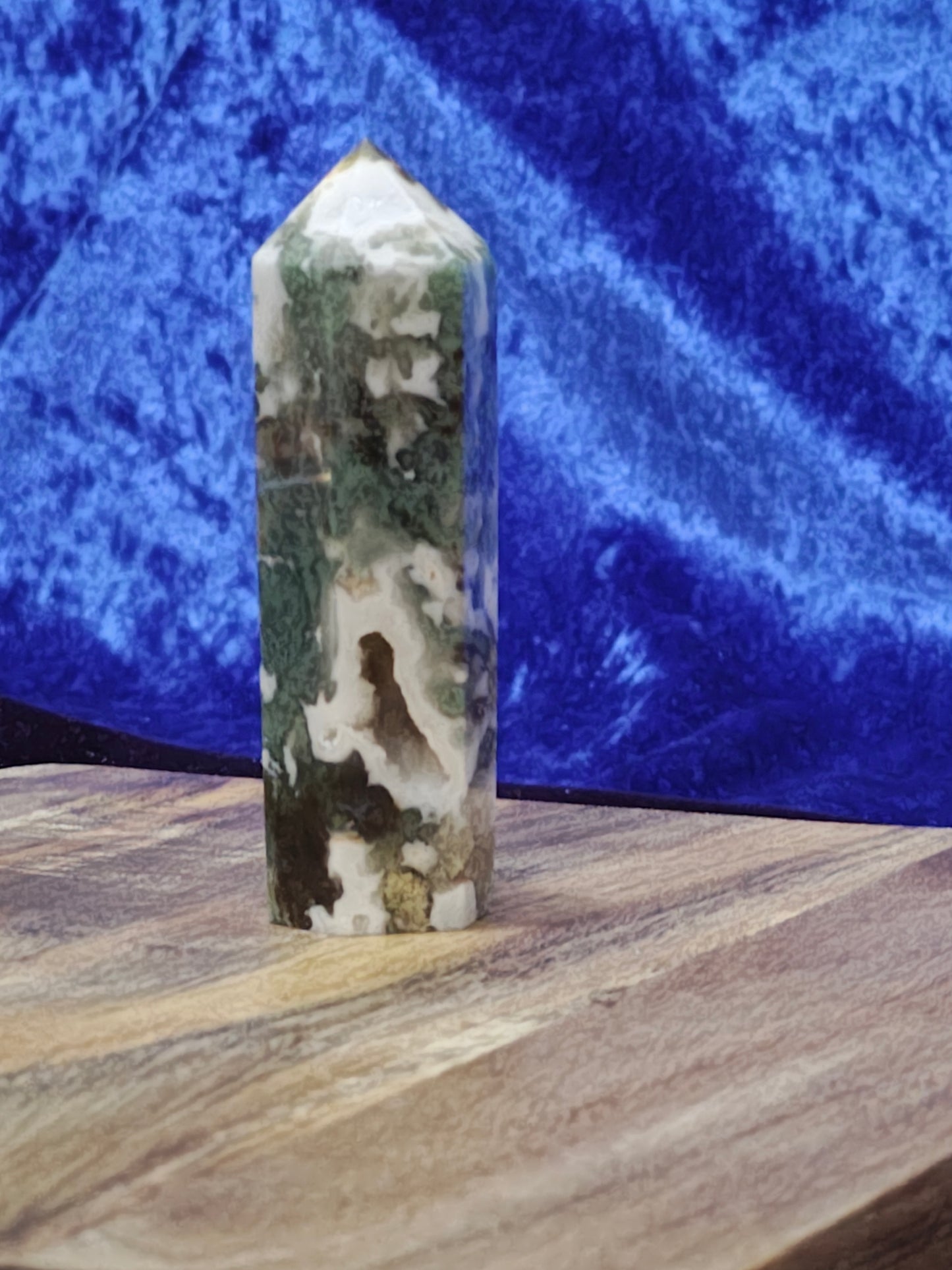 Moss Agate Tower – Stone of Mother Gaia for Abundance, New Beginnings, Business Success & Grounding